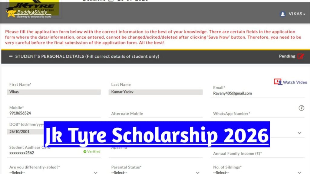 JK Tyre Shiksha Sarthi Scholarship 2026-27